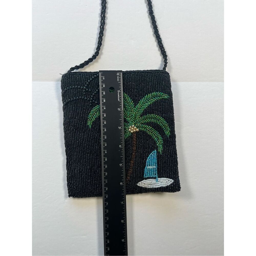 Ermo Full Beaded Palm Tree Sail Boat Crossbody Shoulder Evening Bag Lined Zipper - Picture 4 of 8